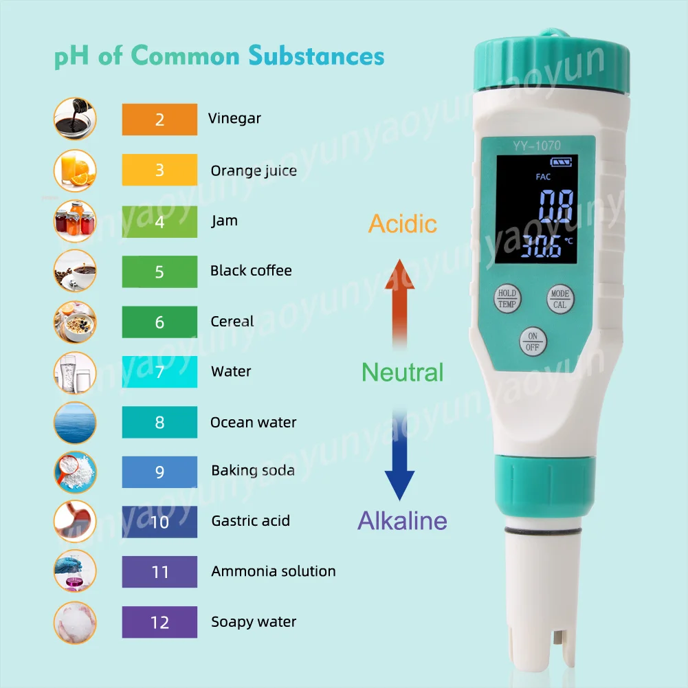 7 in 1 Digital Water Quality Tester PH ORP EC TDS Salinity Temp FAC Chlorine Meter for Pool Aquarium Hydroponic