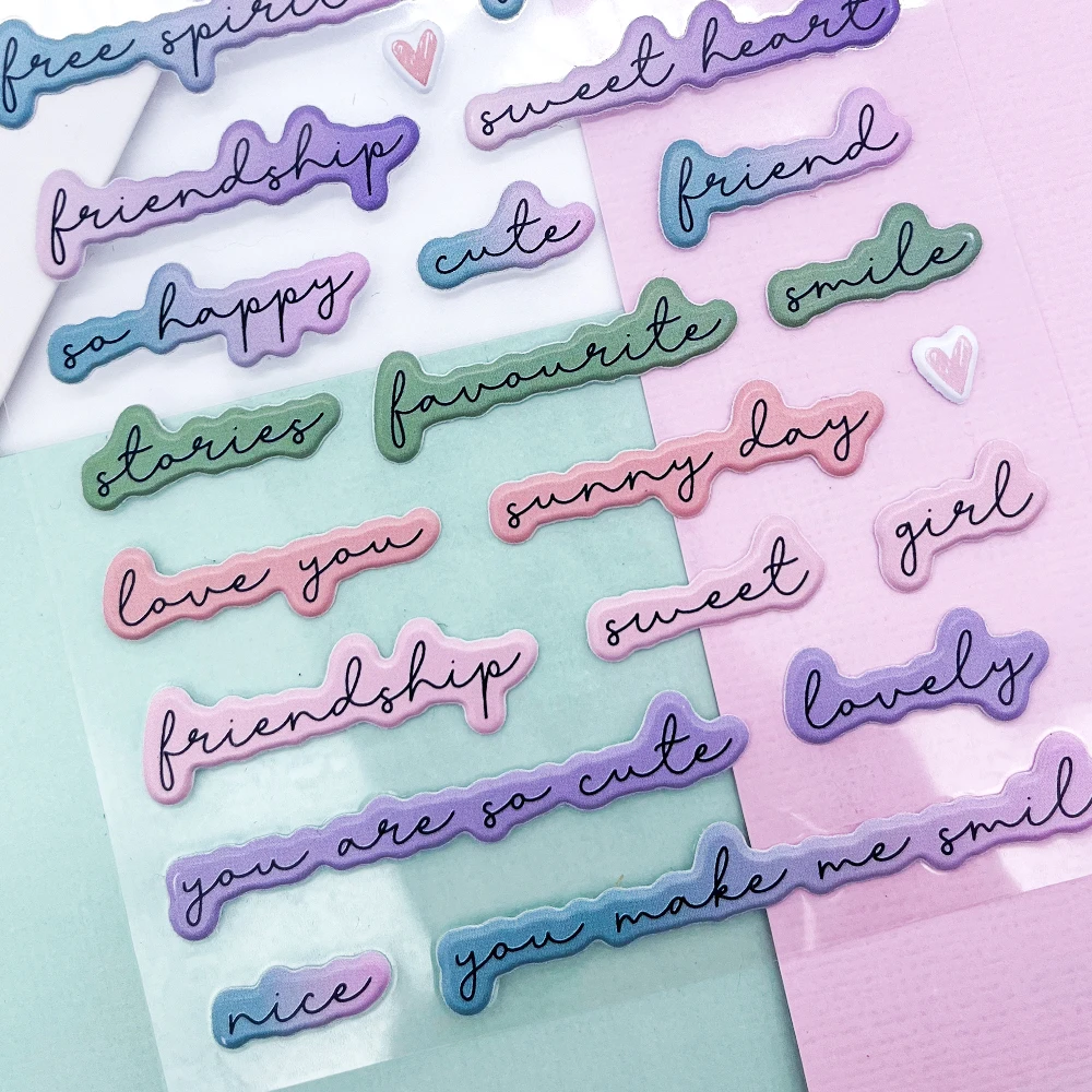 Kreative Aufkleber für Scrapbooks mit positiven Phrasen, kleine, farbige, gepolsterte Aufkleber mit Schriftzügen, Mini-Deko-Aufkleber für Tagebücher. – Detail 3