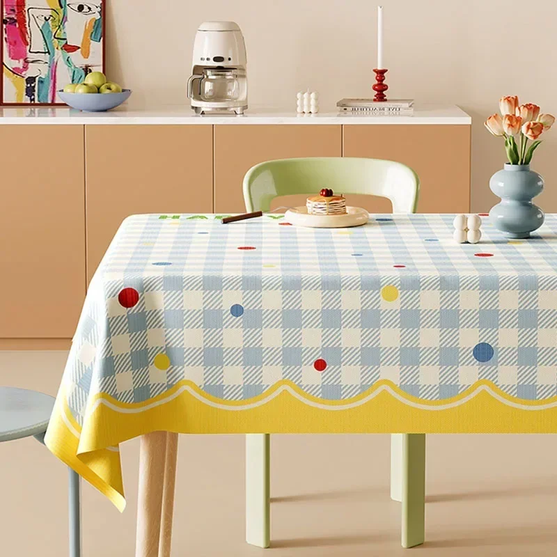 Korean Cute Plaid Printed Tablecloth Waterproof Pvc Anti-Scalding Placemat for Party Reusable Easy-Care Dining Table Decoration
