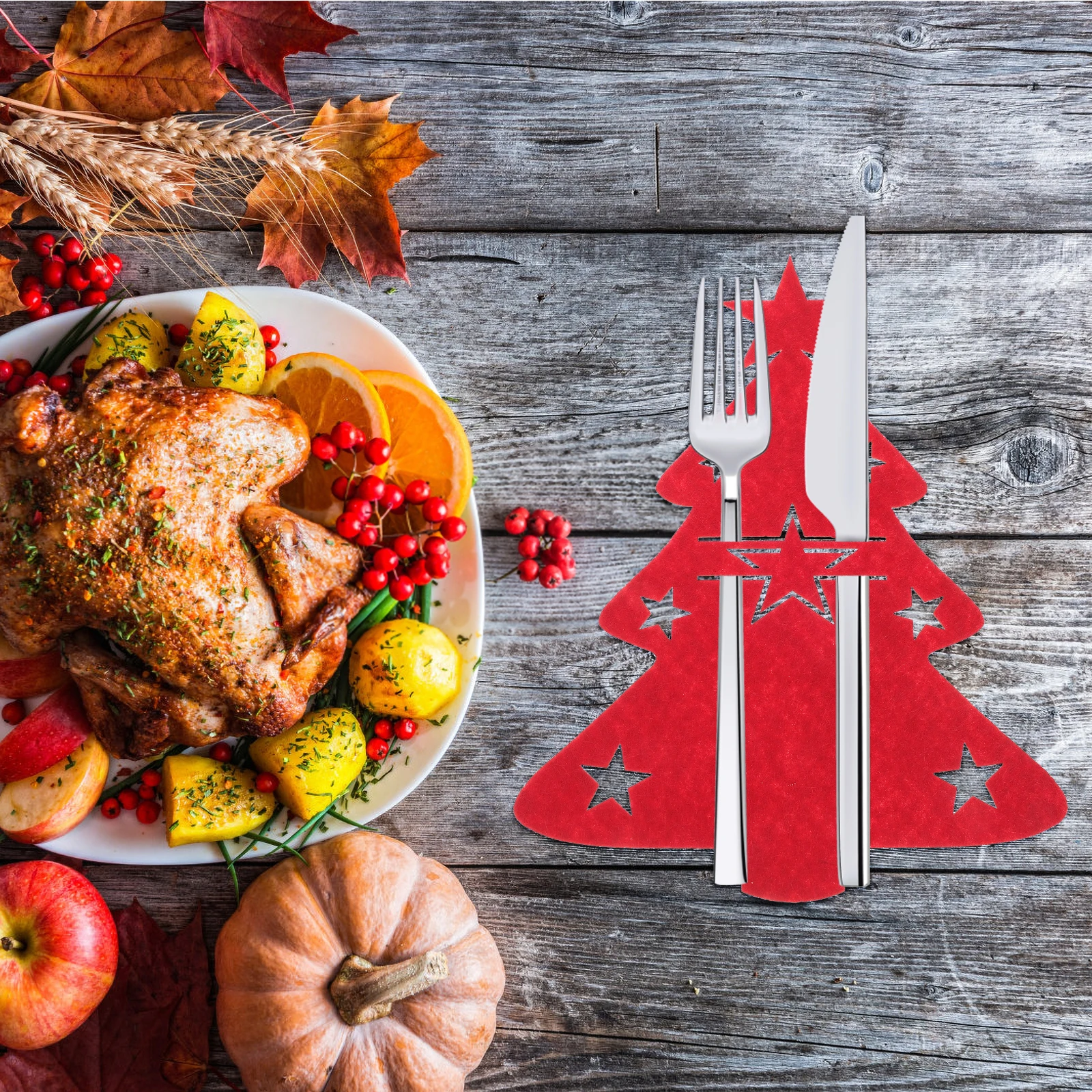 

12pcs Christmas Tree Cutlery Holder Silverware Pouch For Party Tableware Cover Holiday Dinner Decor Storage Organizer