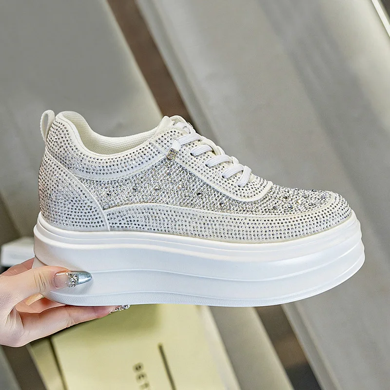 9cm Height Increasing Platform Sneakers Women Comfort Hidden Heel Breathable Platform Fashion Shoes Black White DX927