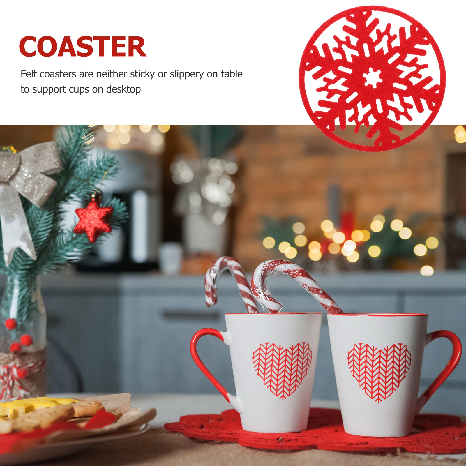 

6 Pcs Decorative Mat Coasters Cup Felt Table Mats Christmas Decorations Outdoor Heat Resistant Snowflake