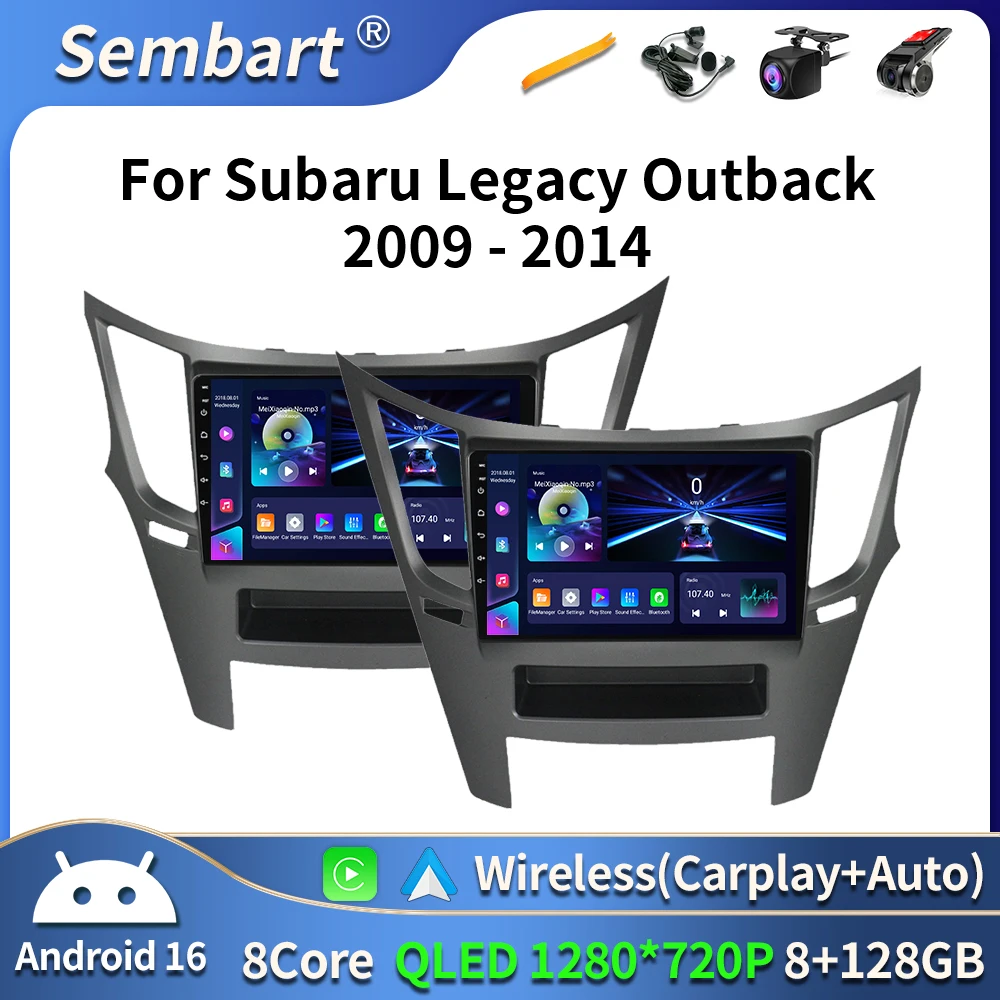 QLED Android 16 For Subaru Outback Impreza Legacy 2009-2014 Car Radio Stereo Multimedia Player GPS Navigation Wireless Carplay