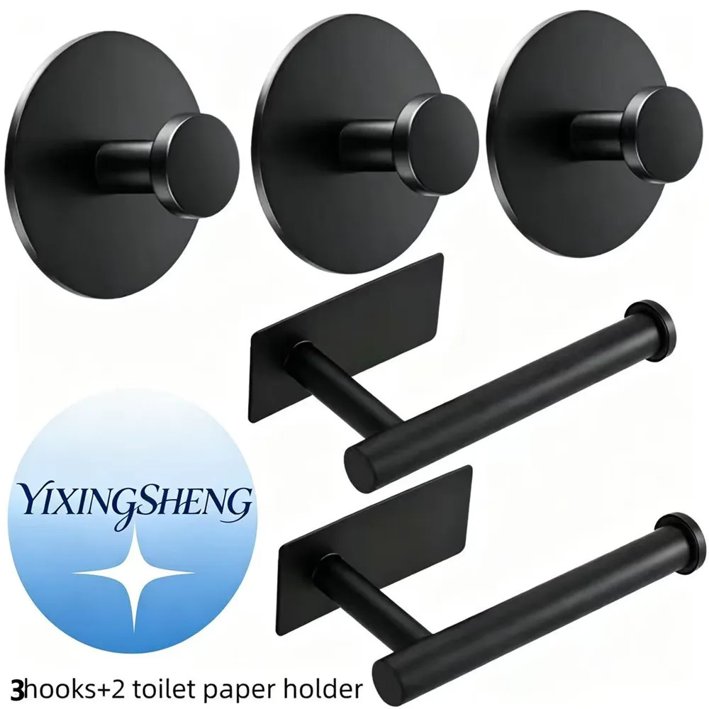 5-teiliges Hochleistungs-Aufbewahrungsset für Bad und Küche, inklusive 3 belastbaren Haken und 2 Papierhandtuchhalter, robust.