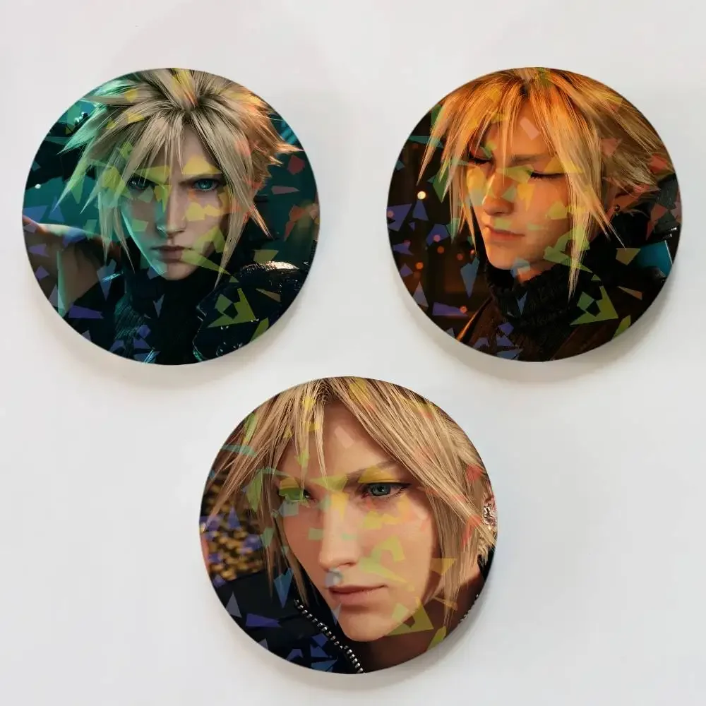 Cloud Strife Game Final Fantasy VII Round Badge Lapel Pins for Backpacks Briefcase Laser Brooch Clothes Gifts