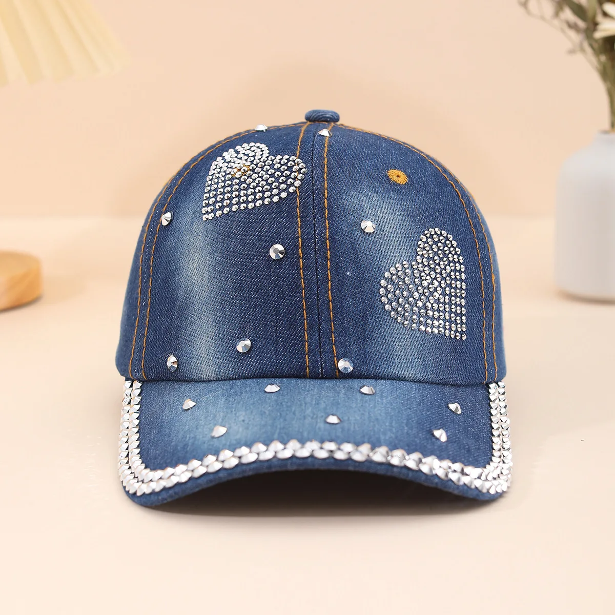 Baseball Cap Women Rivet Love Heart Cowboy Hat Summer Sunshade Fashion Vintage Snapback Hats For Women Casual Outdoor