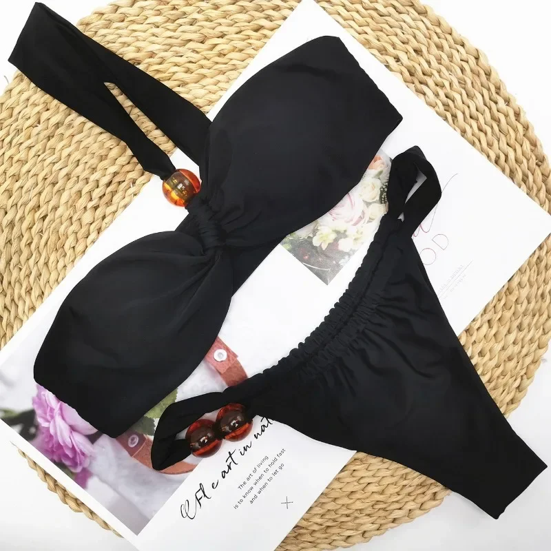 2025 New Styles Women  One Shoulder Low Waisted Bikini Swimsuit Sexy Beads Women Bikini Sets Swimwear Women Two Pieces Bikini