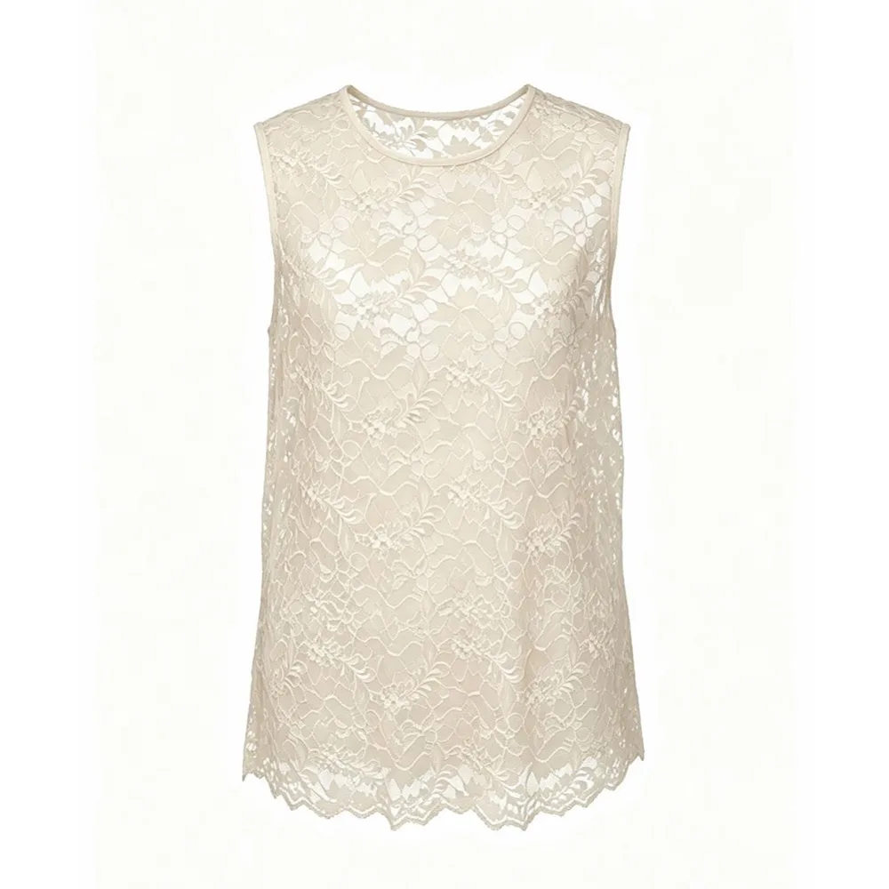 New Round Neck Sleeveless Lace Tank Top Lightweight Floral Pattern Lace Vest Breathable Layering Piece Base Layer Vest