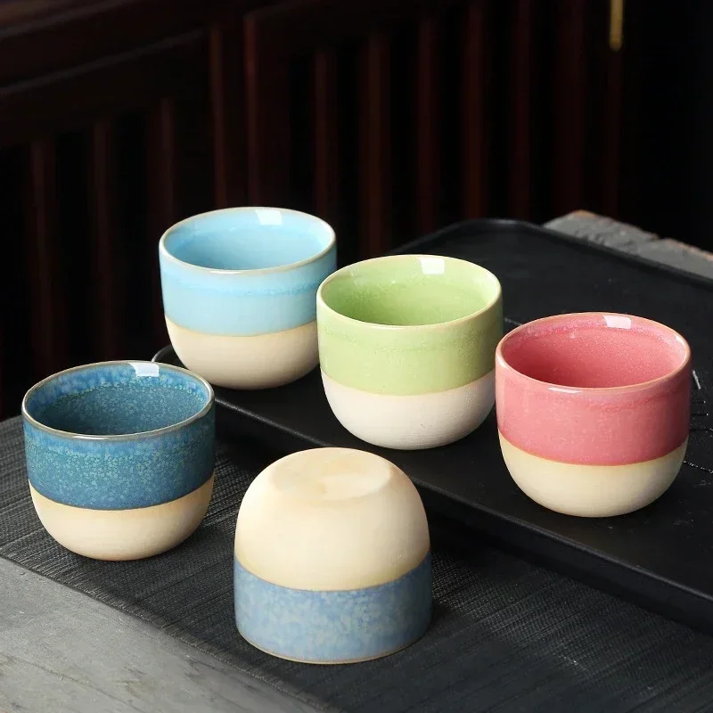 1PCS Ceramic Tea Cup Kiln Change China Porcelain Kung Fu Cups Pottery Drinkware Tableware Water Mug For Gift Wholesale