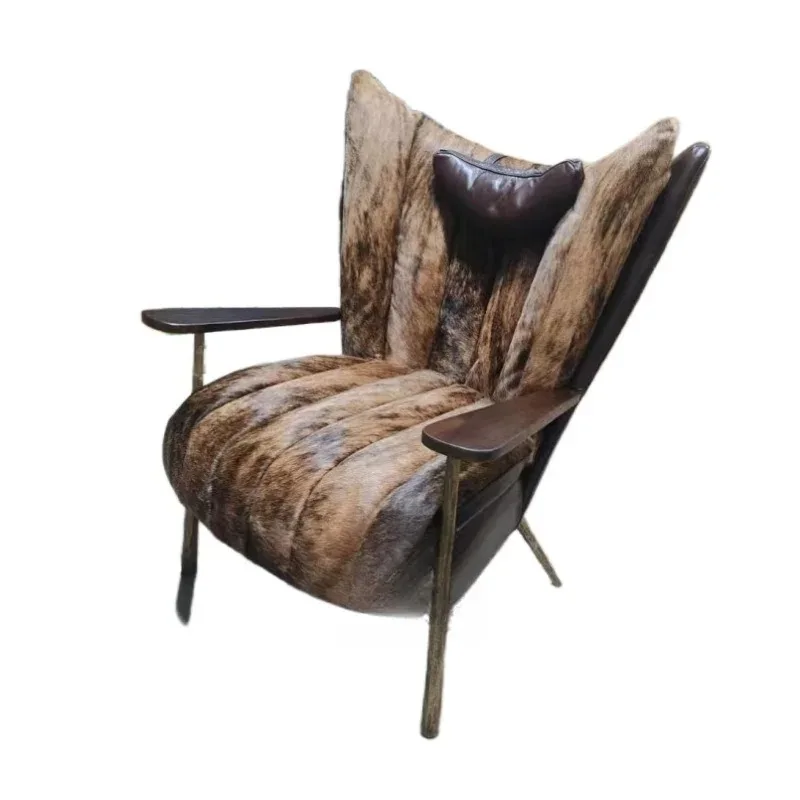 Original ecological premium cow fur tiger skin pattern sofa chair living room model room chair study cigar chair designer
