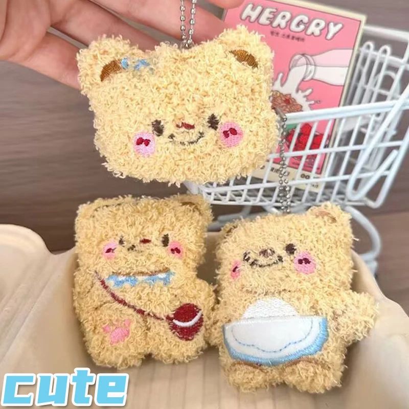 3Style Fashion Cute Butter Bear Plush Doll Keyrings Lightweight Hanging Pendant Props For School Bag Key Wallet Doll Toy Gifts