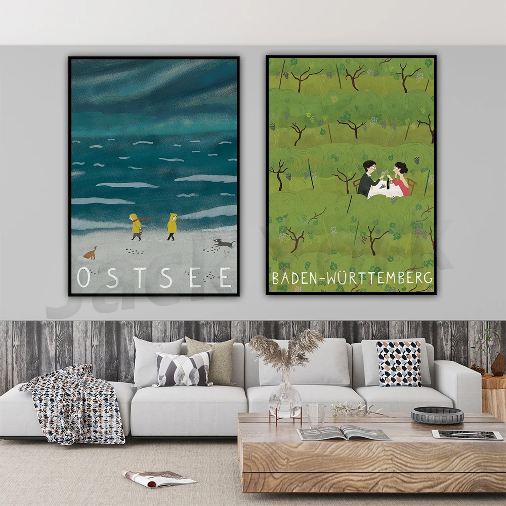 Ostsee, Baltic Sea, Baden-Württemberg, Weinberg travel print wall decor, Germany poster