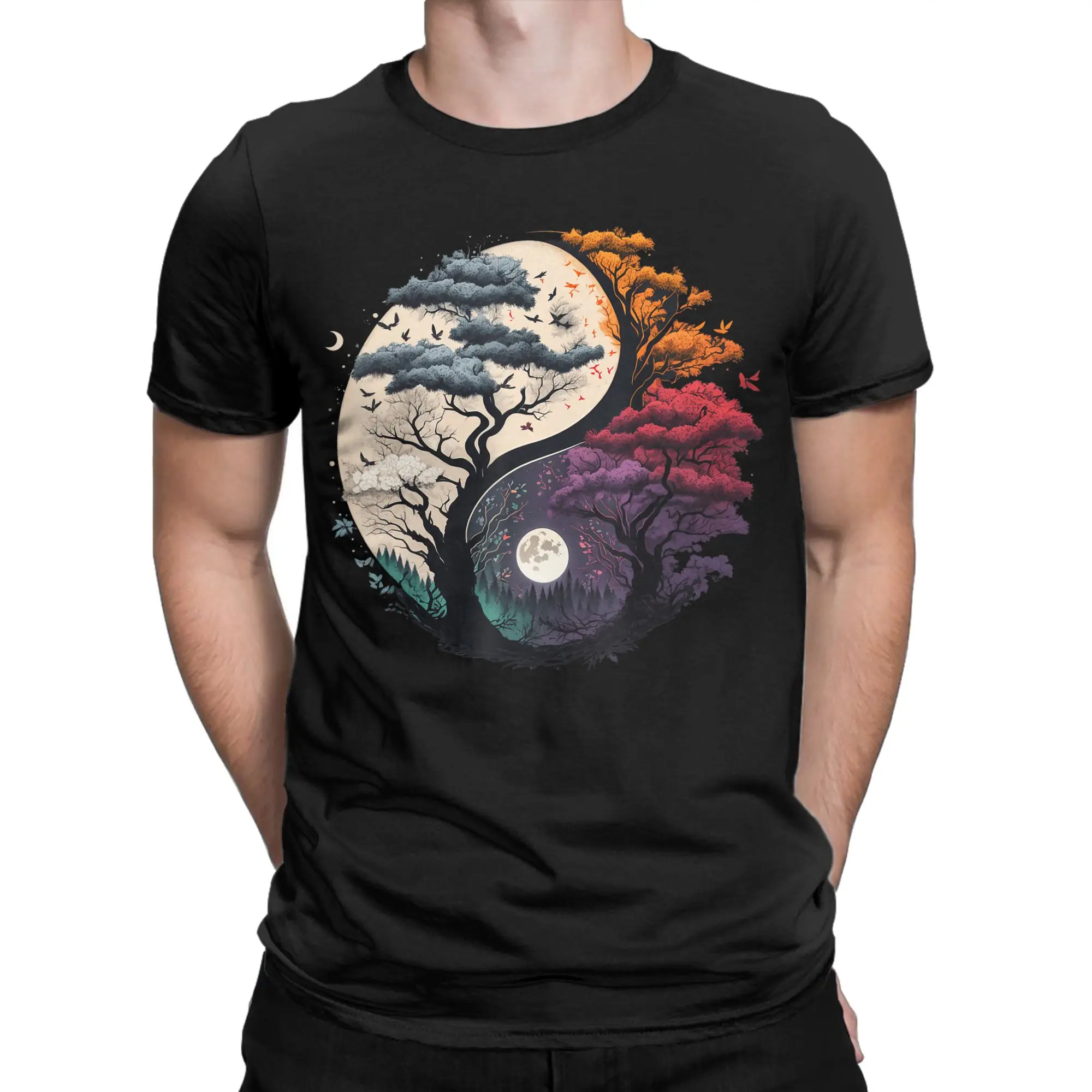Men Harmony Feng Shui Taoist Yin Yang Balance symbol T Shirts Pure Cotton Tops Funny Short Sleeve Round Neck Tee Shirt Plus Size
