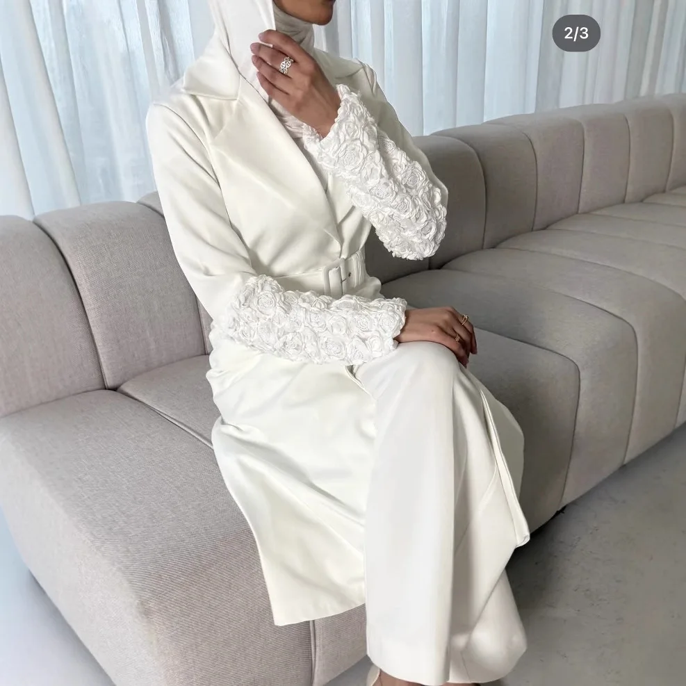 SuperAen 2025 otoño puño empalme cuentas flor traje largo abrigo gabardina con cinturón mujeres