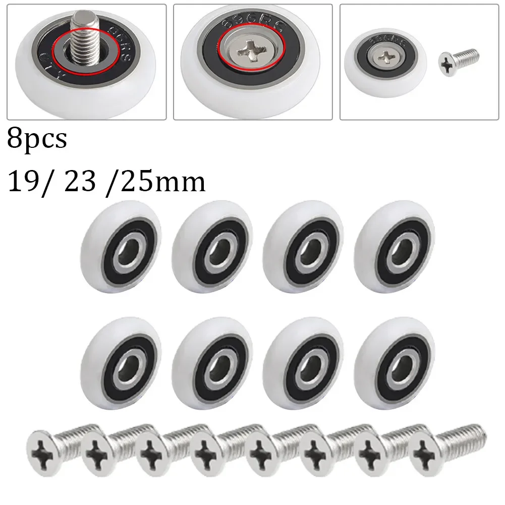 8Pcs Shower Door Runner Rollers Wheels Pulleys Replacement Parts Diameter 19/23/25mm Bathroom Bearing Door Fasteners NEW