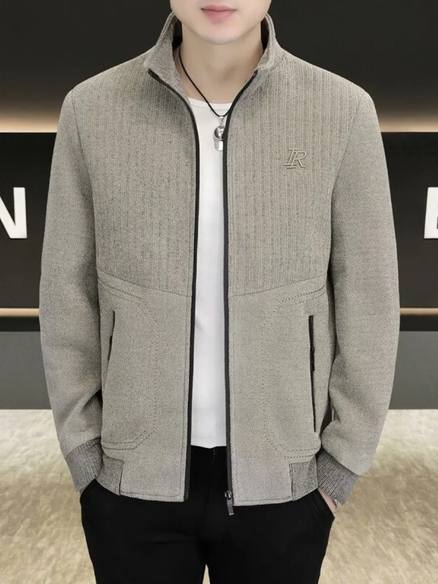 

Новая модная мужская шерстяная куртка с воротником-стойкой, весенне-осенняя, повседневная, универсальная, высококачественная верхняя одежда, трендовое пальто для мужа