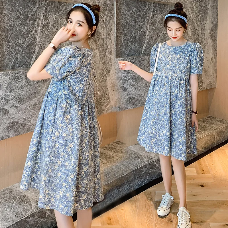 Summer New Korean-style Maternity Small Floral dress Loose Age-reducing Short-sleeved Summer Skirt Dress