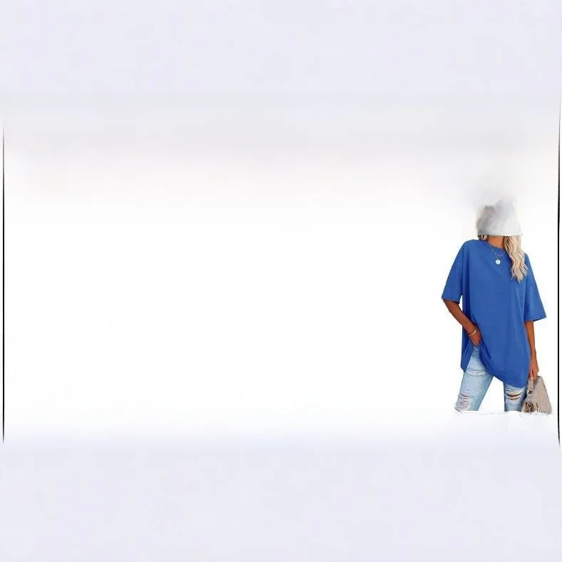 تي شيرت نسائي فضفاض موديل 2023 بأسلوب كاجوال برقبة مستديرة وأكمام قصيرة مطبوعة وأكمام خفاشية من القطن المريح #4