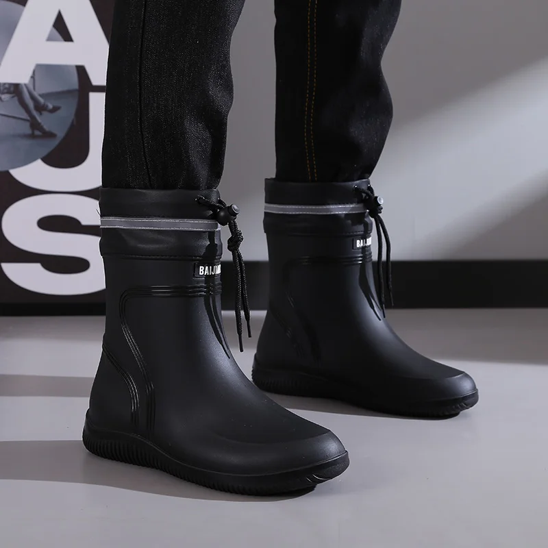 Botas de chuva masculinas de alta qualidade, botas de trabalho de cano médio, botas de pesca, à prova d'água, para todas as e...