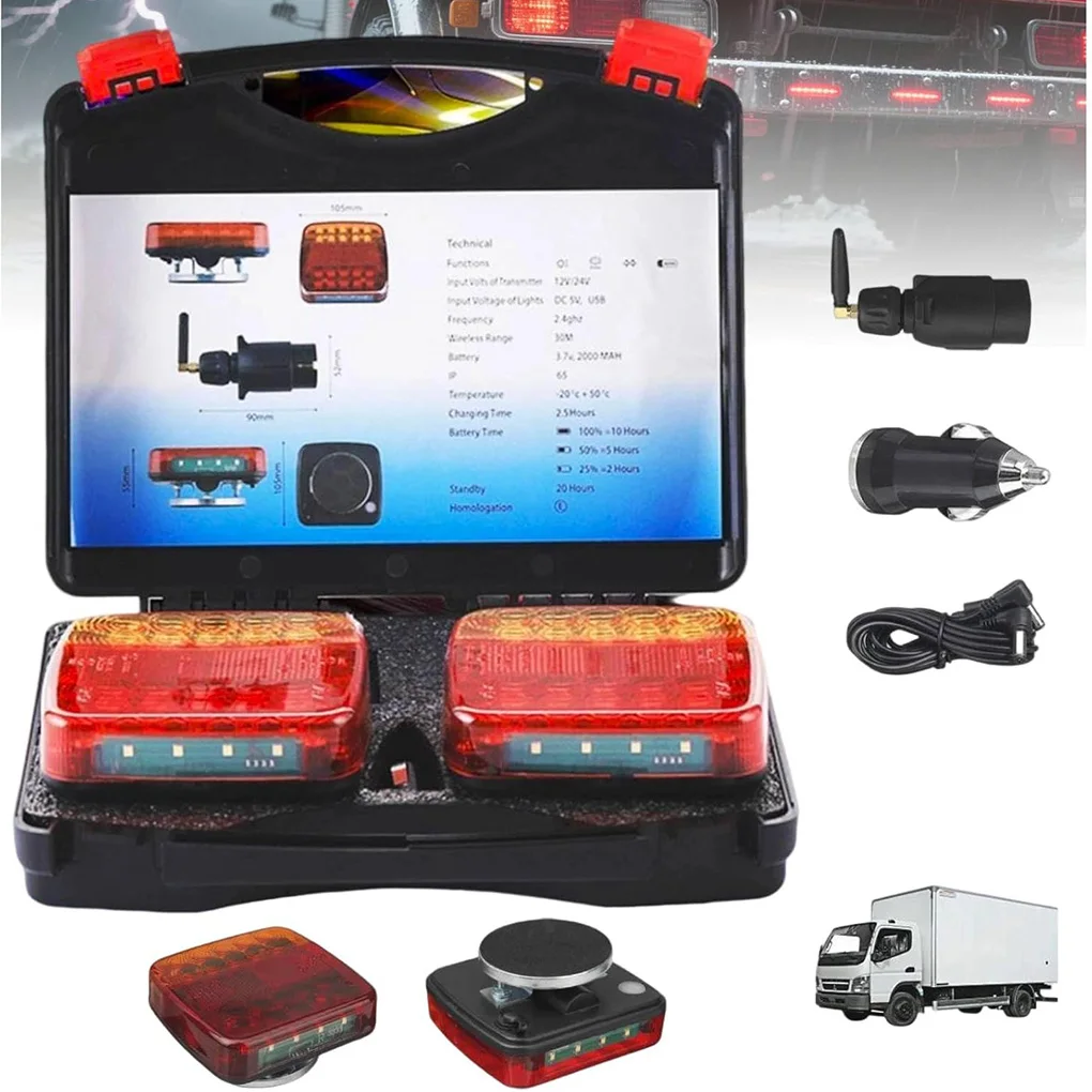 Magnetic Wireless LED Truck Tail Light Rechargeable Trailer Rear Taillight Signal Warning Brake Light Lamp For Caravan RV Camper