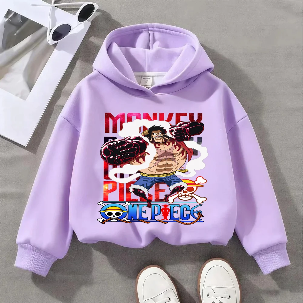 Felpa con cappuccio per bambini One Piece Monkey D. Rufy, felpa stampata con cartoni animati anime, pullover casual in cotone per ragazzi e ragazze, alla moda