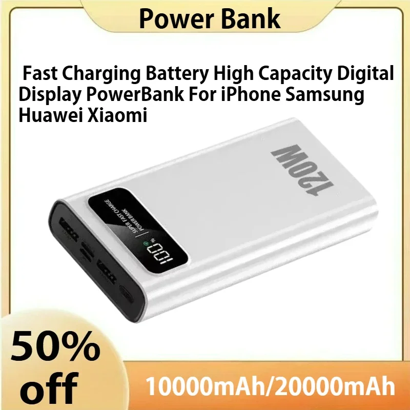 

120W 20000mAh Power Bank Super Fast Charging Battery High Capacity Digital Display PowerBank For iPhone Samsung Huawei Xiaomi
