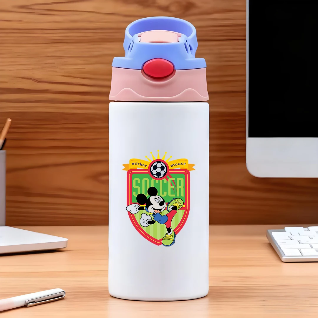 

Disney Mickey Mouse Football Shield Crown Emblem Cup 304 Stainless Steel Cartoon Straw Children's Water Bottle New Year Gift