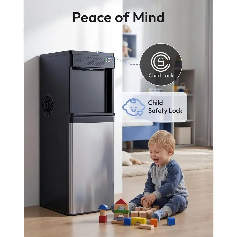 4-in-1 Bottom-Load Water Dispenser with Ice Maker, Hot/Cold, 3-5 Gallon, 33 lbs Daily Ice, Childproof Lock, Black view 6