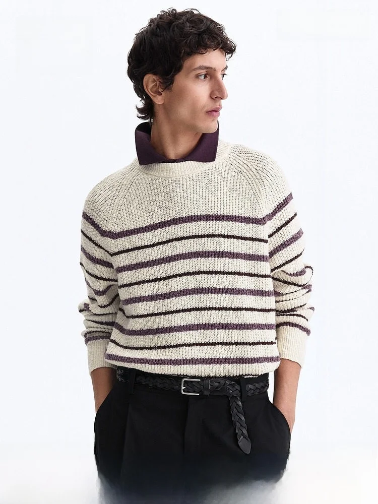 

H&M Новая весенняя коллекция: Мужской повседневный вязаный свитер в рубчик 39664, с круглым вырезом, из тонкого хлопка, с полосатым узором, молодежная модель