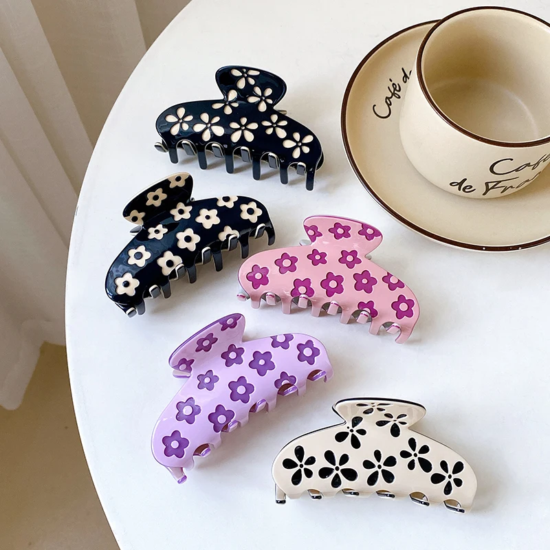 New Original Design High Grade Acetic Acid Hair Clip Fashion 9cm Geometric Flower Shark Clip For Women's Hair Accessories