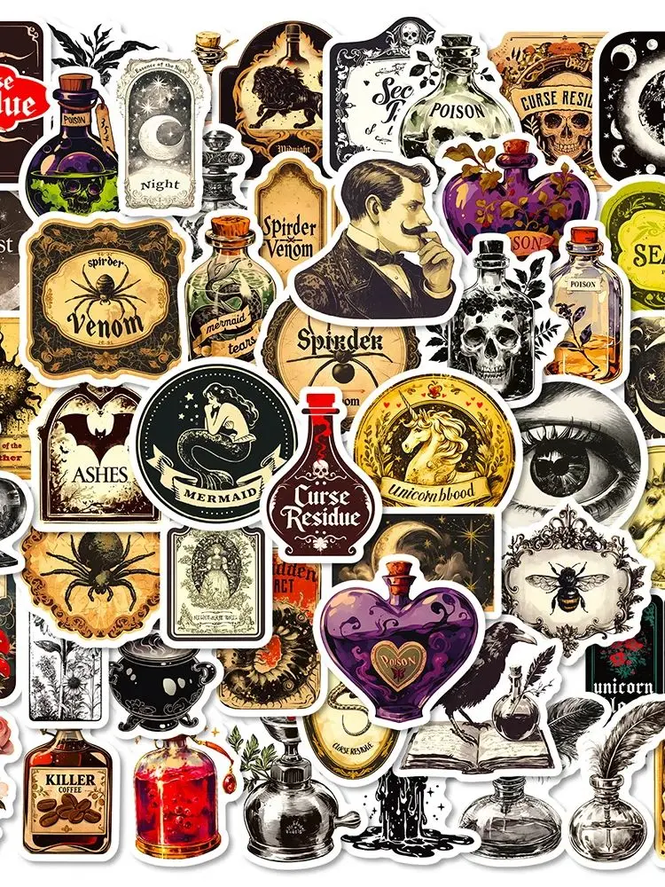 AliExpress Charile 10/30/50pcs Vintage Gothic Pharmacist Potion Stickers Magic Skull Cartoon Decals DIY Motorcycle Phone Bike Cool Graffiti Sticker