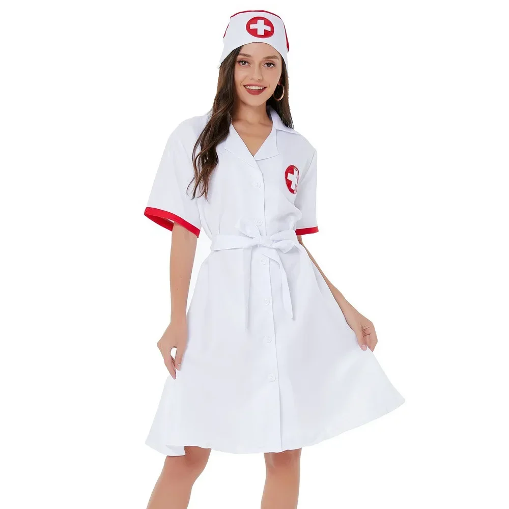 Sexy Deep V Erotic Nurse Skirt Feminine Sense Role-Play Stage Uniform