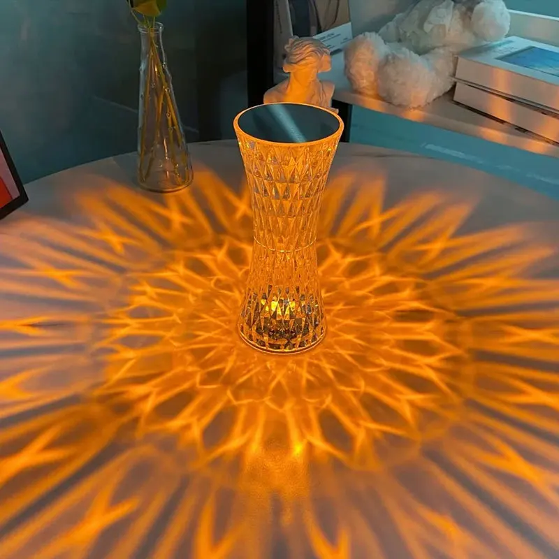 LED Crystal Table Lamp Rechargeable Touch RGB Colorful Atmosphere Light Night Light for Bedroom Bedside Bar Cafe