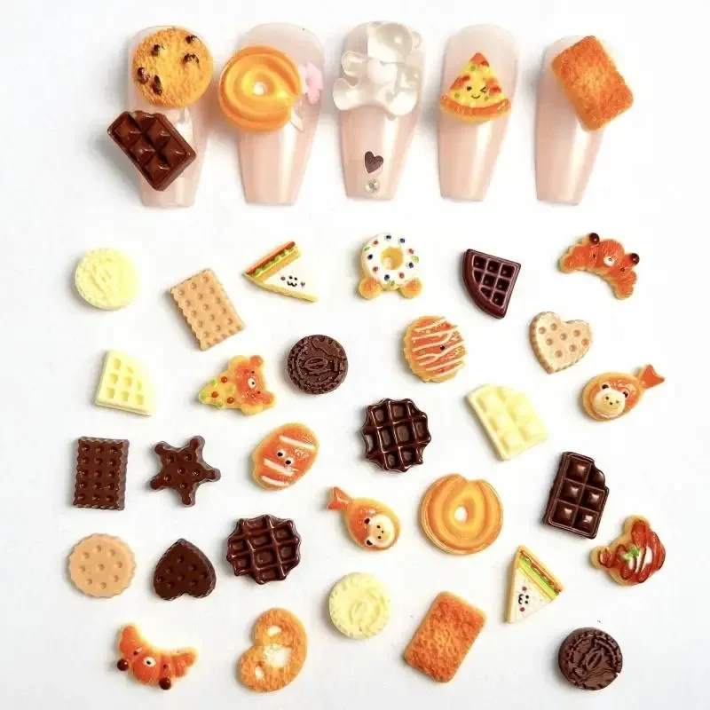 Kawaii 3D Resin Simulation Bread Cookies Sandwich Nail Charms Random Mixed Bulk DIY Manicure Nail Art Decor Accessories