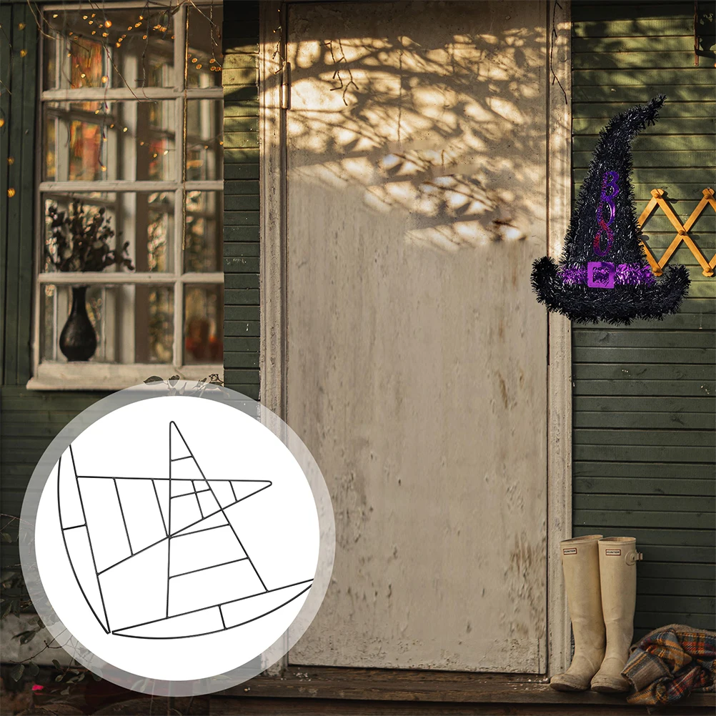 

4pcs Metal Witch Hat Iron Wire Support Frame Halloween Diy Garland Flower Arranging Rack Hanging Holder Wreath Making