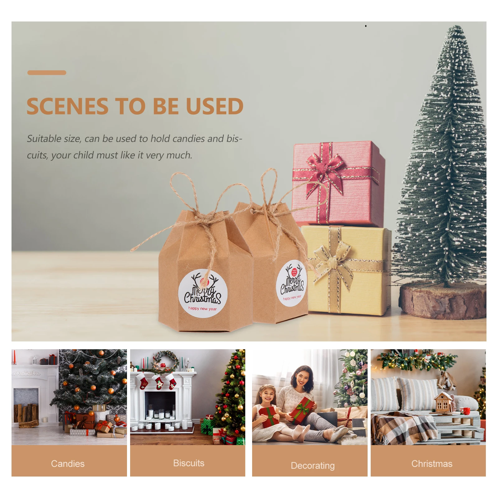 

50Pcs Stylish Christmas Candy Wrapping Boxes Vintage Hexagonal Storage Gift Containers