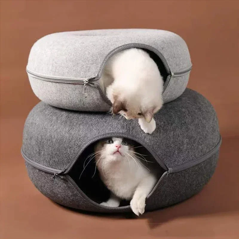 

Cat Bed Donut Pet Cat Tunnel Interactive Game Toy Double-Layer Composite Structure Universal Cat Head Cutout Design Pet House