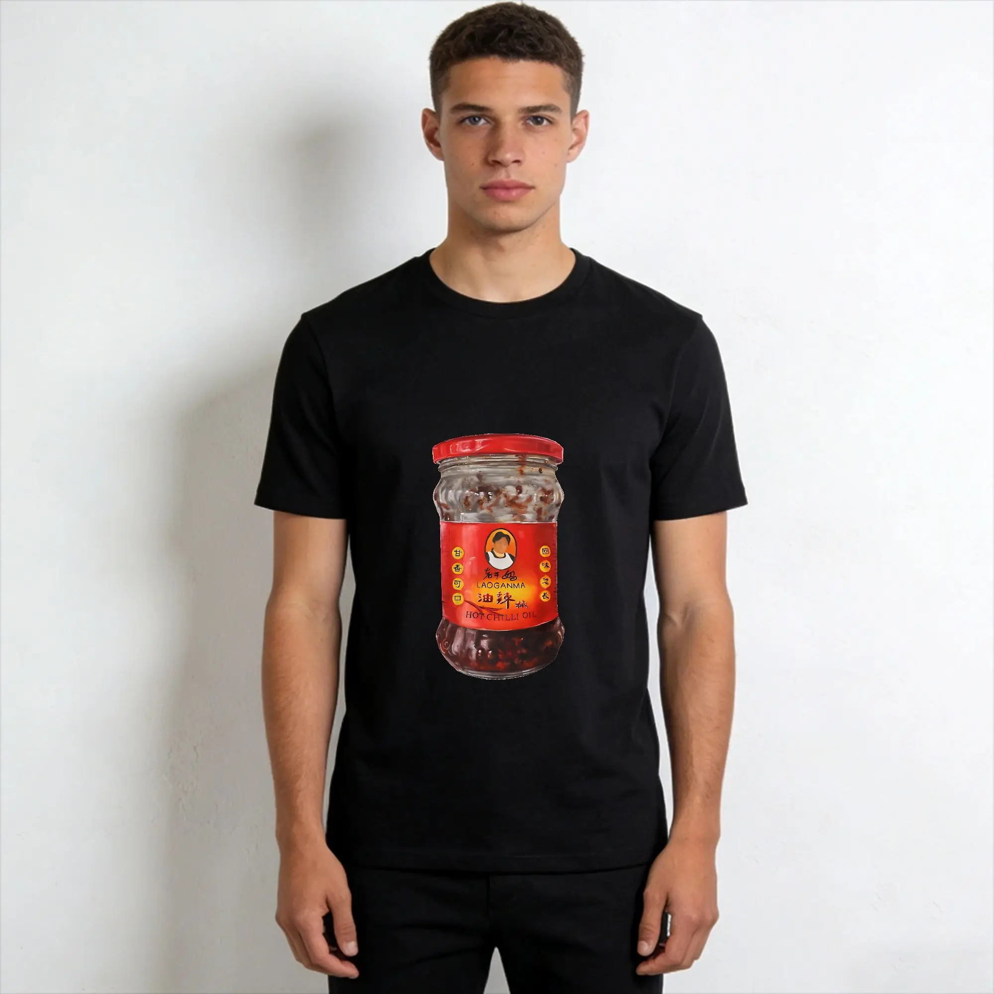 Lao Gan Ma Herren-T-Shirt, Freizeit-T-Shirt, kurzärmeliges T-Shirt mit Rundhalsausschnitt, reine Baumwolle, große Größen