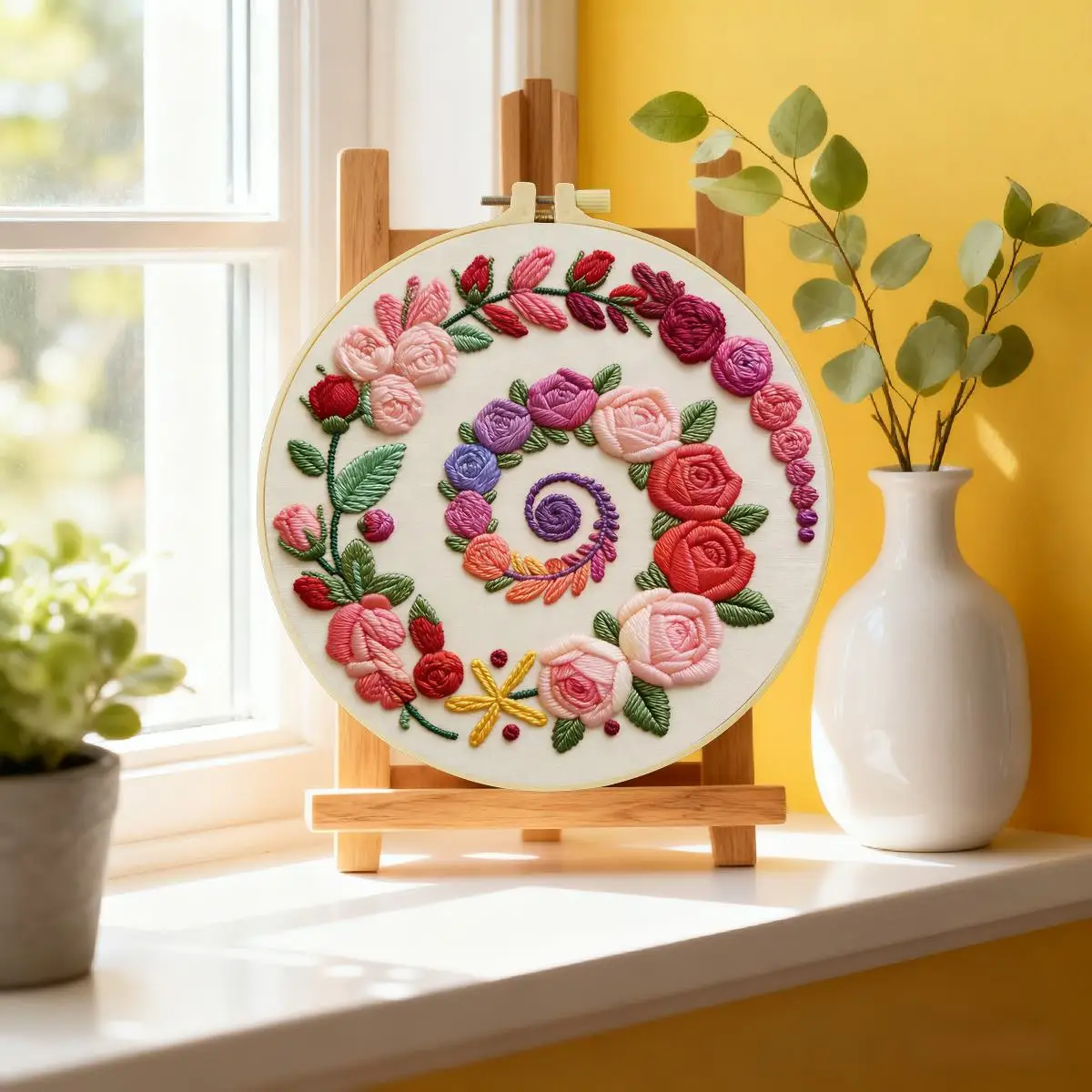 1 Stück 20X20CM/15X15CM 7,87/6,3 Zoll Blumen-Stickerei-Starter-Kit DIY-Kit DIY-Stickerei-Set Handarbeiten Heimdekoration Malerei – Detail 2