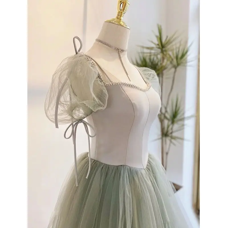 Elegant Light Green Quinceanera Dress Women's Sweet Puff Sleeve Floor Length A-Line Prom Gown Simple Slim Fit Design Vestido