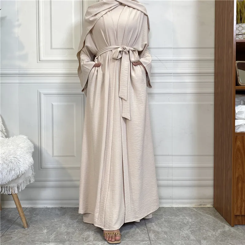 Modest Women Open Abaya Kaftan Dubai Turkey 2 Piece Muslim\'s Set Luxury Islam Robe African Dress Kimono Morocco Clothing Caftan