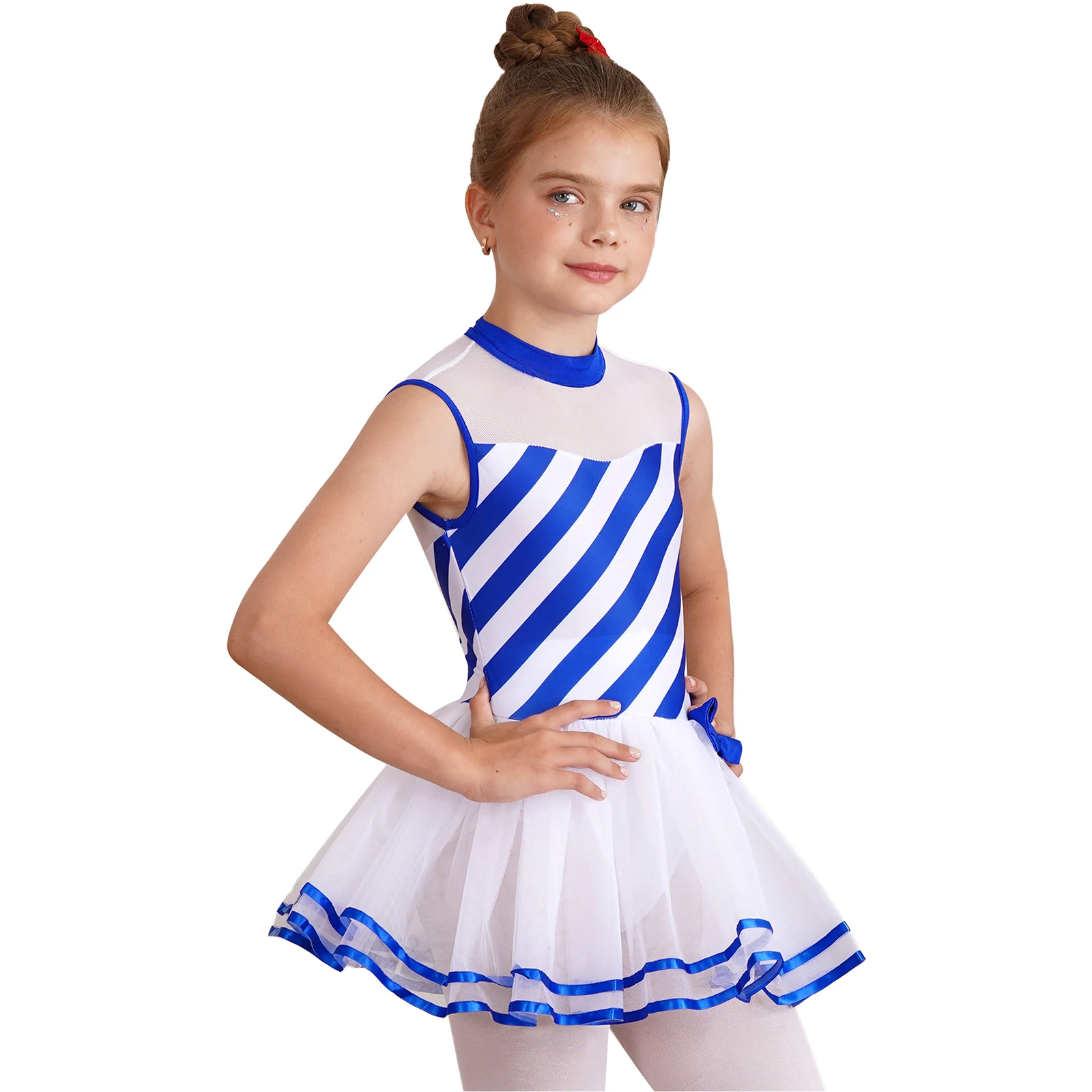 Girls Christmas Dress Up Jumpsuit Sleeveless Candy Cane Striped Print Ballet Dance Leotard Dress Xmas Party Roleplay Wear