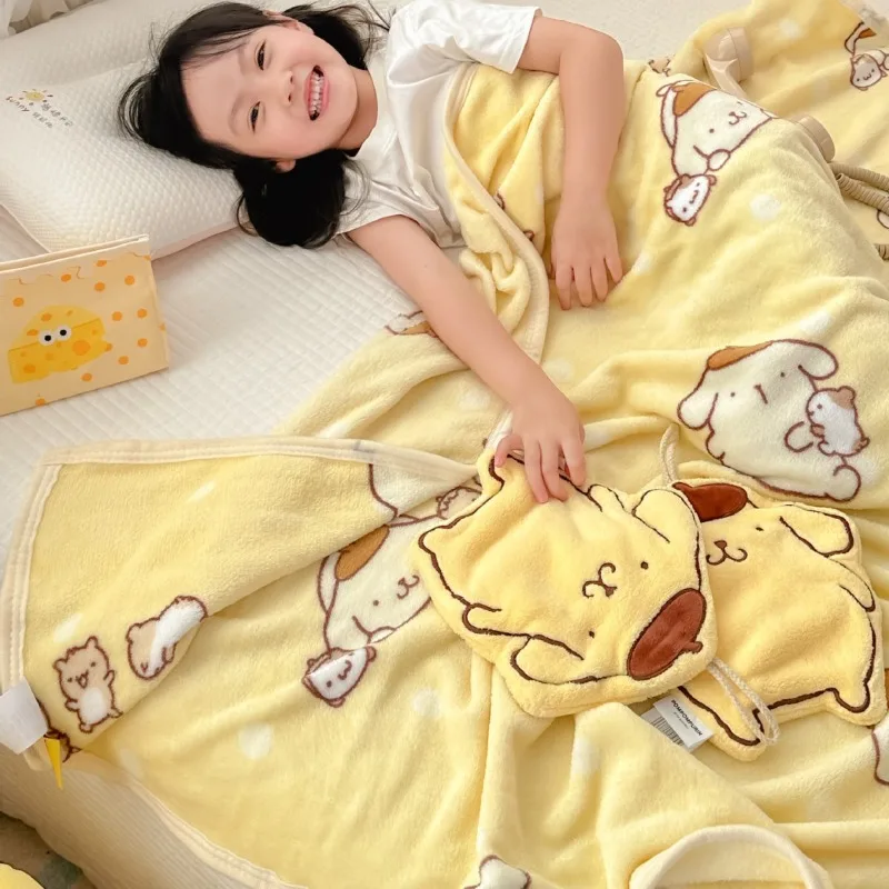 Manta grande Sanrio de 200x230, manta Kawaii de dibujos animados de Hello Kitty Pompompurin, decoración para habitación, Sábana de cama, colcha de cama esponjosa para niñas