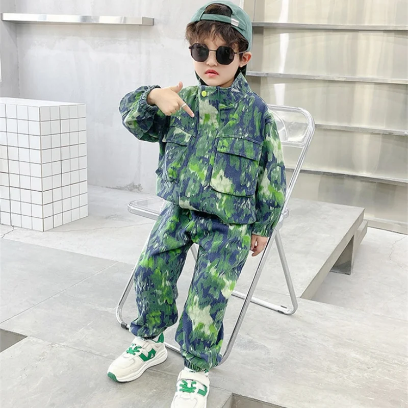 

Boys Coat +Pants Kids Suits 2PCS/Set Cotton 2024 Dazzling Spring Autumn Cotton Jogging Suit Teenagers Christmas Gift Children Cl