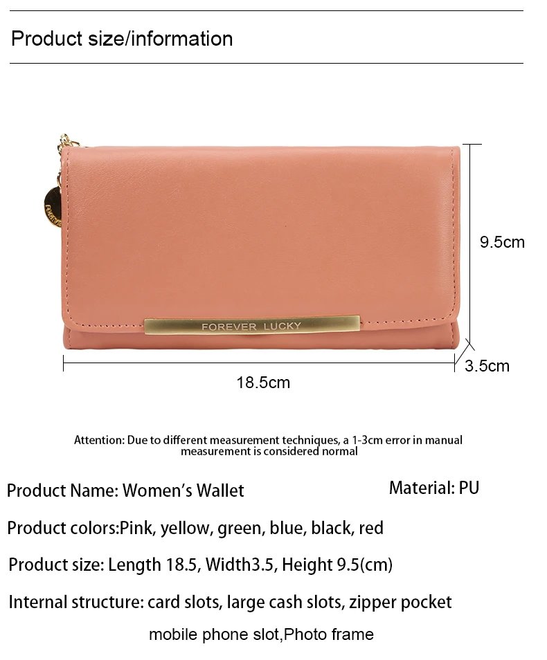 Damen Lange PU-Geldbörse 2-fach Faltbar Einfarbige Clutch mit Mehreren Kartenfächern Große Kapazität Reißverschluss-Geldbörse Koreanischer Stil Damen-Handgeldbörse – Detail 8