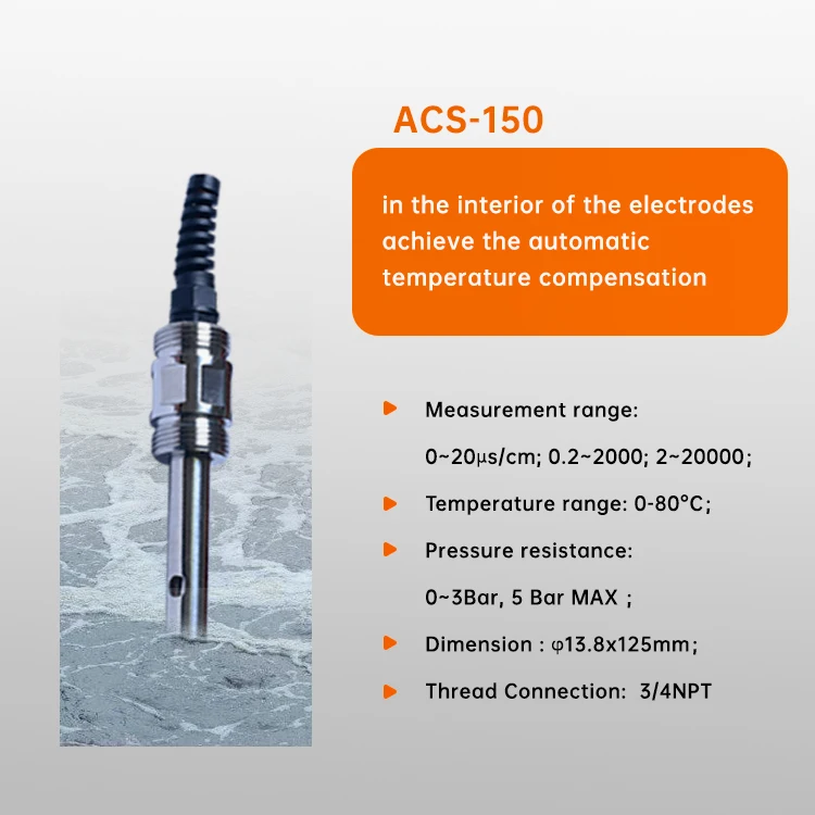 2026 Analog Conductivity Sensor Controller High Temperature 316L stainless Steel TDS Electrode Online Conductivity Ec Probe