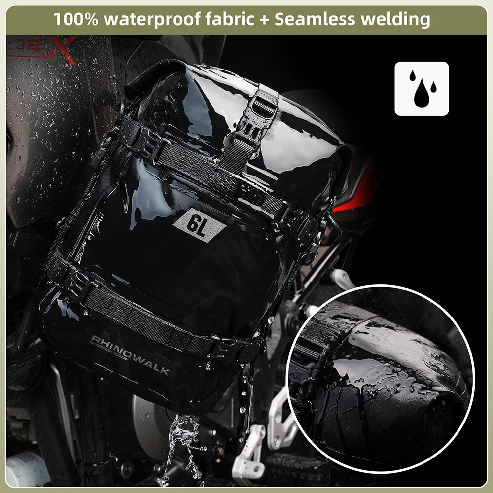 Rhinowalk Motorcycle Crash Bar Dry Bag 100%Waterproof Motor Bumper Bag 6L Large Capacity Outdoor Pannier Tank Side Bag Tool Pack