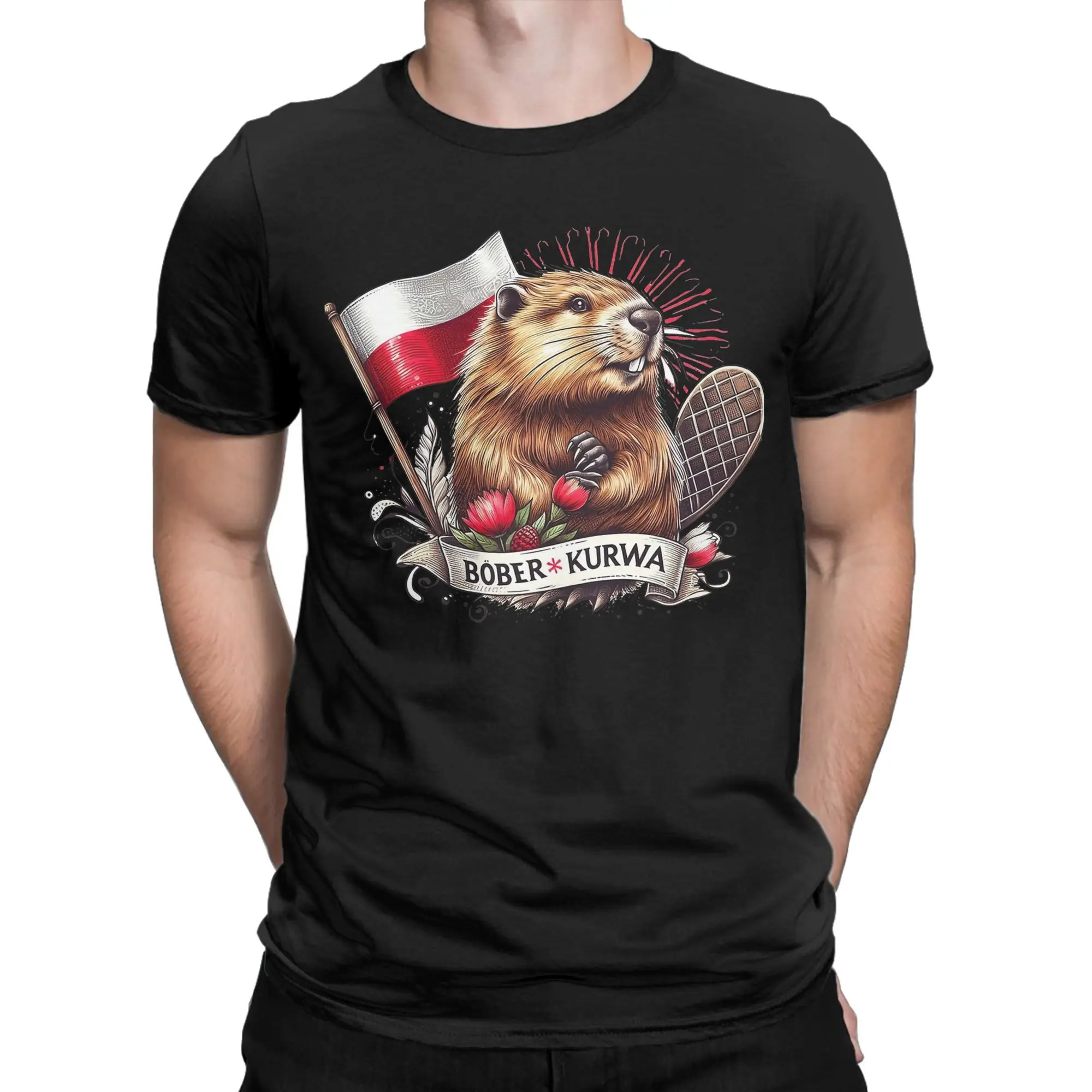 Bober Kurwa Poland Flag Bober Kurwa T-Shirts for Men Pure Cotton Tee Shirt Crewneck Short Sleeve T Shirts Plus Size Clothing