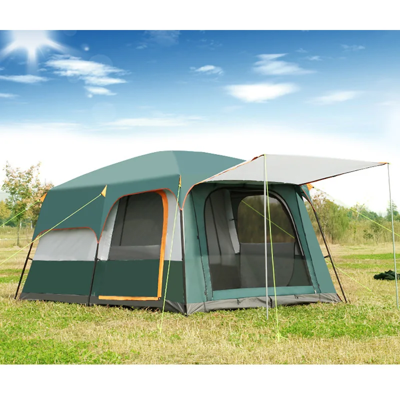 Two bedrooms one living room Double layer rain proof  tent 8-12 person Fully automatic camping tent