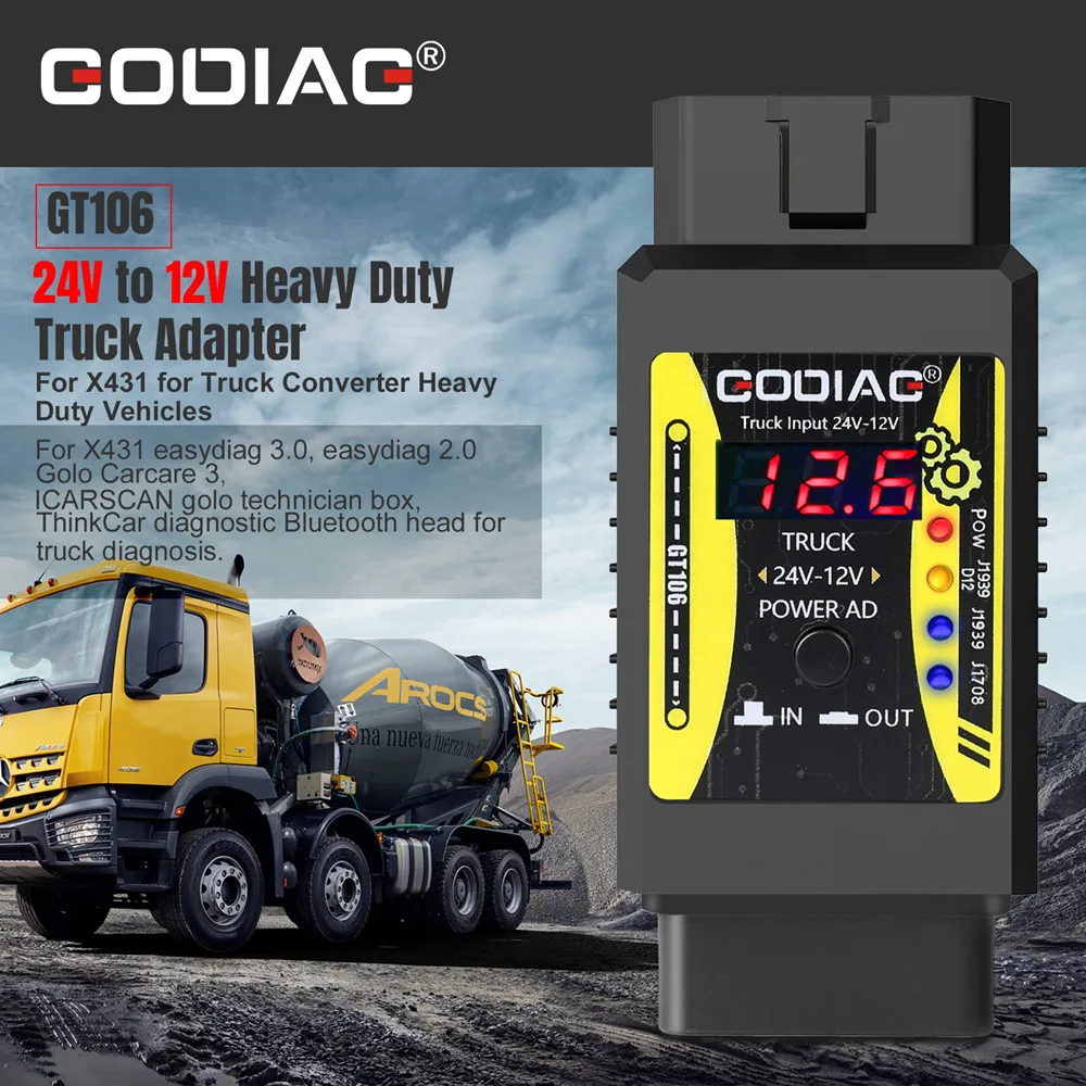 GODIAG GT106 PLUS 24V to 12V Heavy Duty Truck Adapter for X431 for Truck Converter Heavy Duty Vehicles Diagnosis